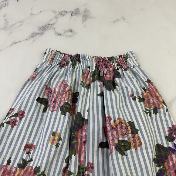 Styles To Go Womens Vintage 90s Midi Skirt Size 4 Blue Stripe Floral Pockets - Picture 8 of 10